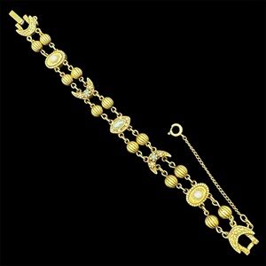 Goldette Vintage Double Row Gold Tone Victorian Revival Clasp Bracelet 60s